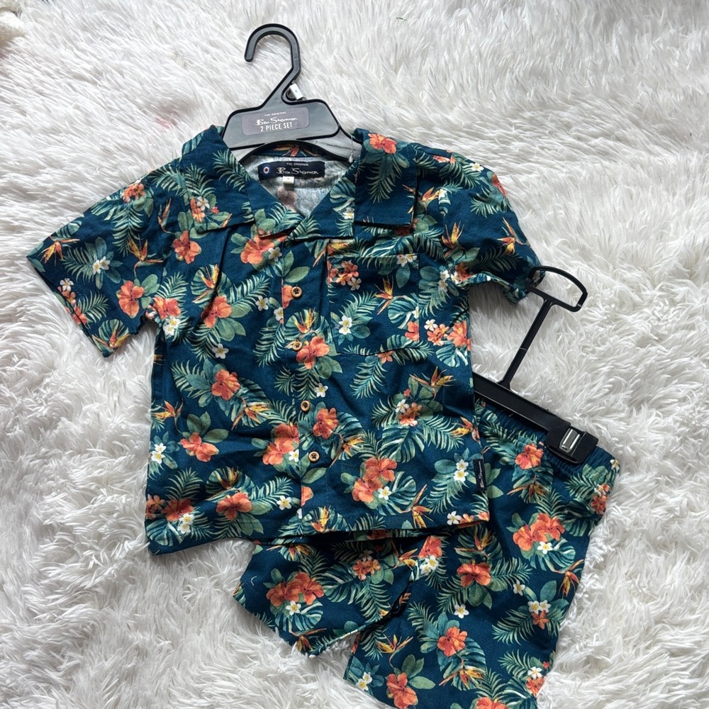 Ben Sherman Tropical Floral Pajama Set - Blue and Orange